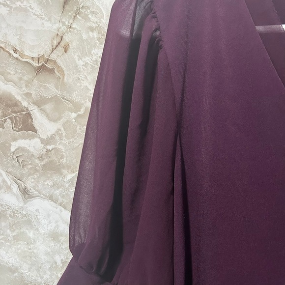 Calvin Klein Blouse Top XS Extra Small Sheer Puff Sleeve‎ V Neck Plum - Picture 4 of 11